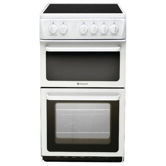 Hotpoint HAE51PS 50cm Twin Cavity Electric Cooker in White Ceramic Hob