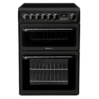 Hotpoint HAE60KS 60cm Double Oven Electric Cooker in Black Ceramic Hob