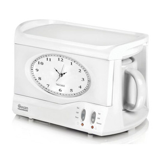 Swan STM201N Vintage Teasmade with Clock Alarm in White 600mL
