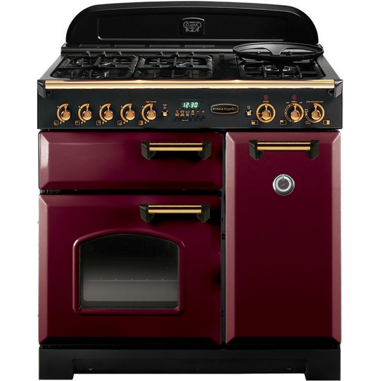 Rangemaster 85020 90cm CLASSIC Gas Range Cooker Cranberry & Brass