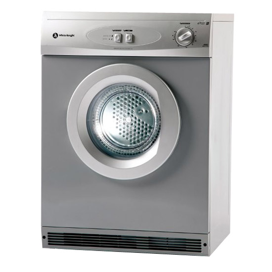 White Knight C44A7S 7kg Air Vented Tumble Dryer in Silver, Reverse Action
