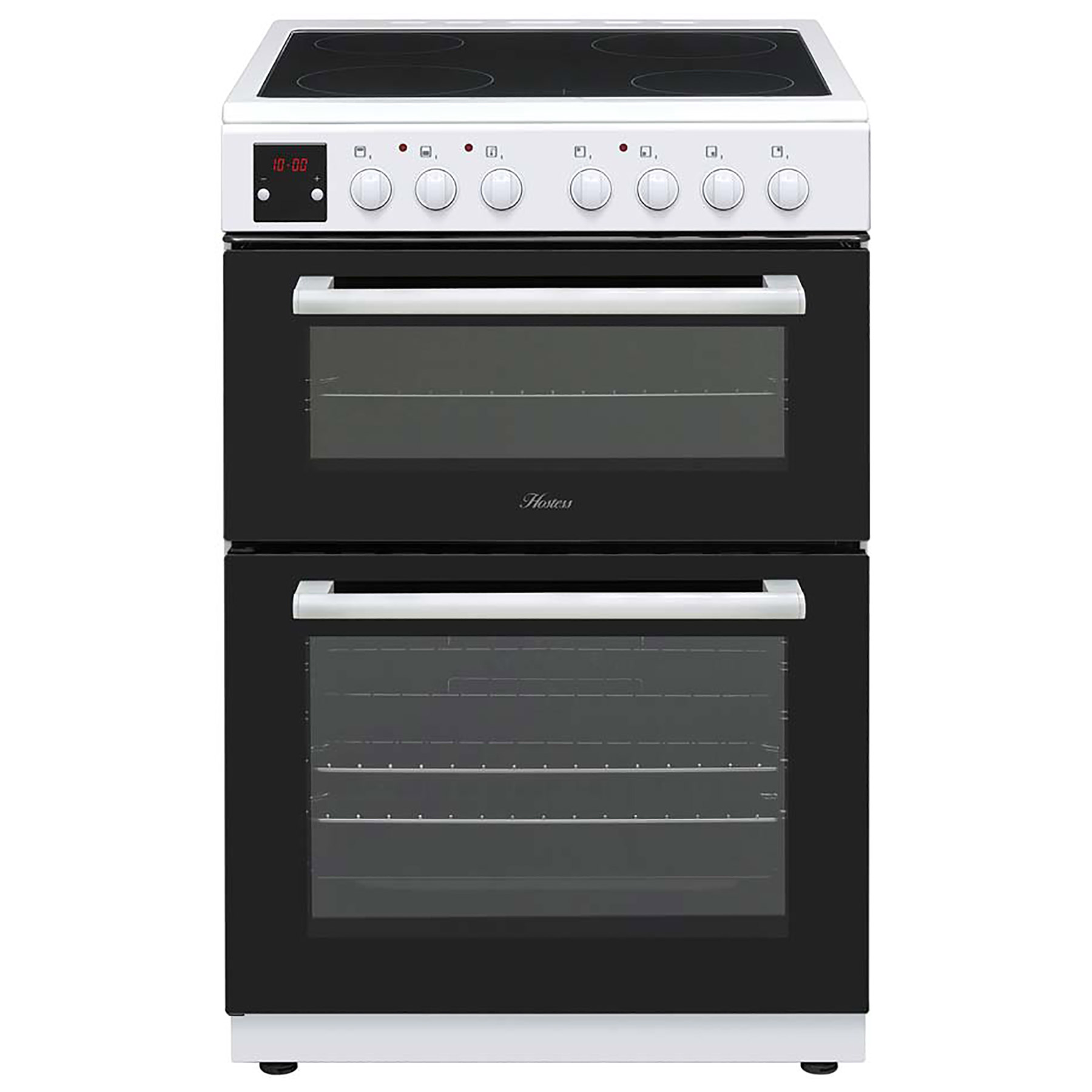 Hostess DOCH60W 60cm Double Oven Electric Cooker in White Ceramic Hob