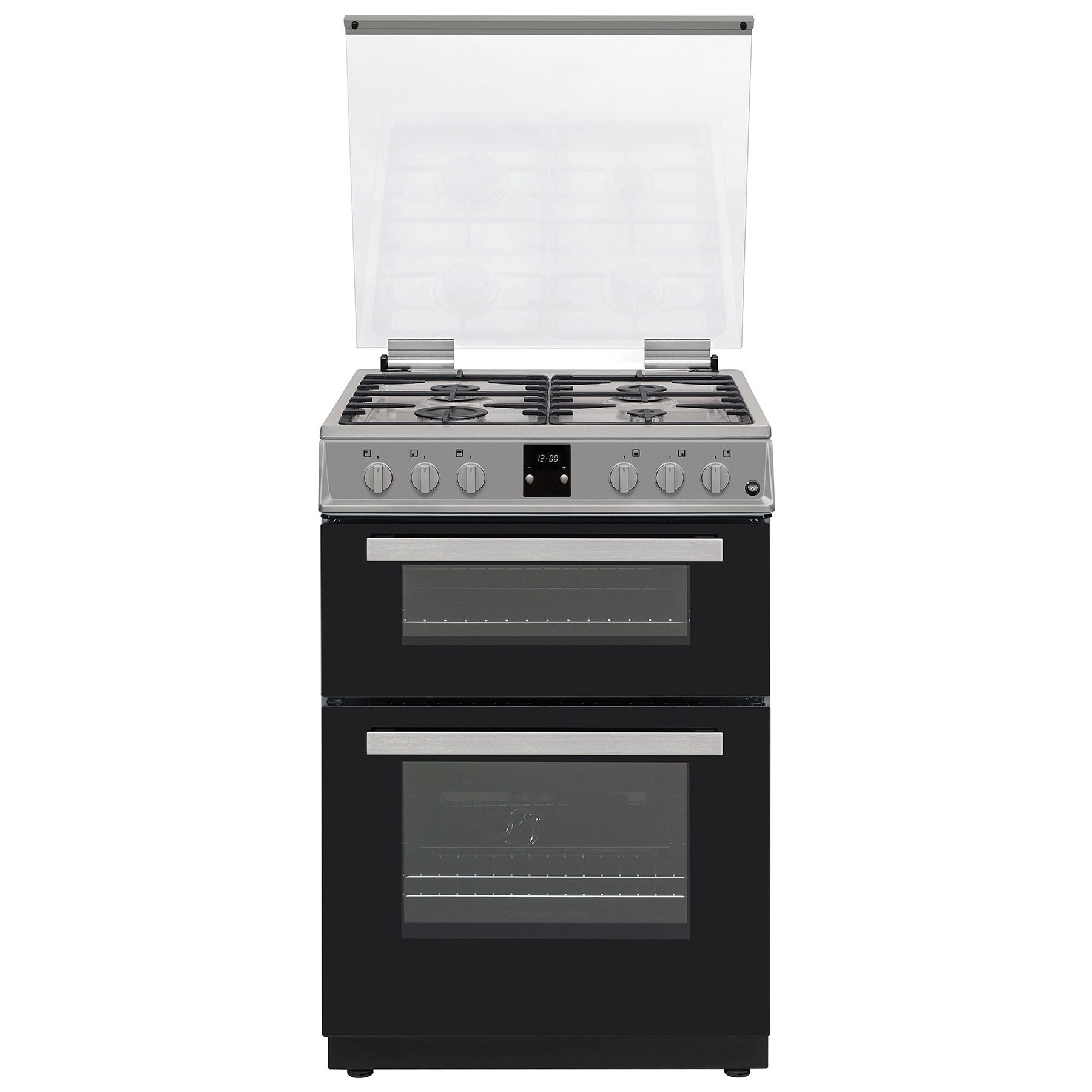 Hostess DOG60I 60cm Double Oven Gas Cooker in Silver Glass Lid 25/71L