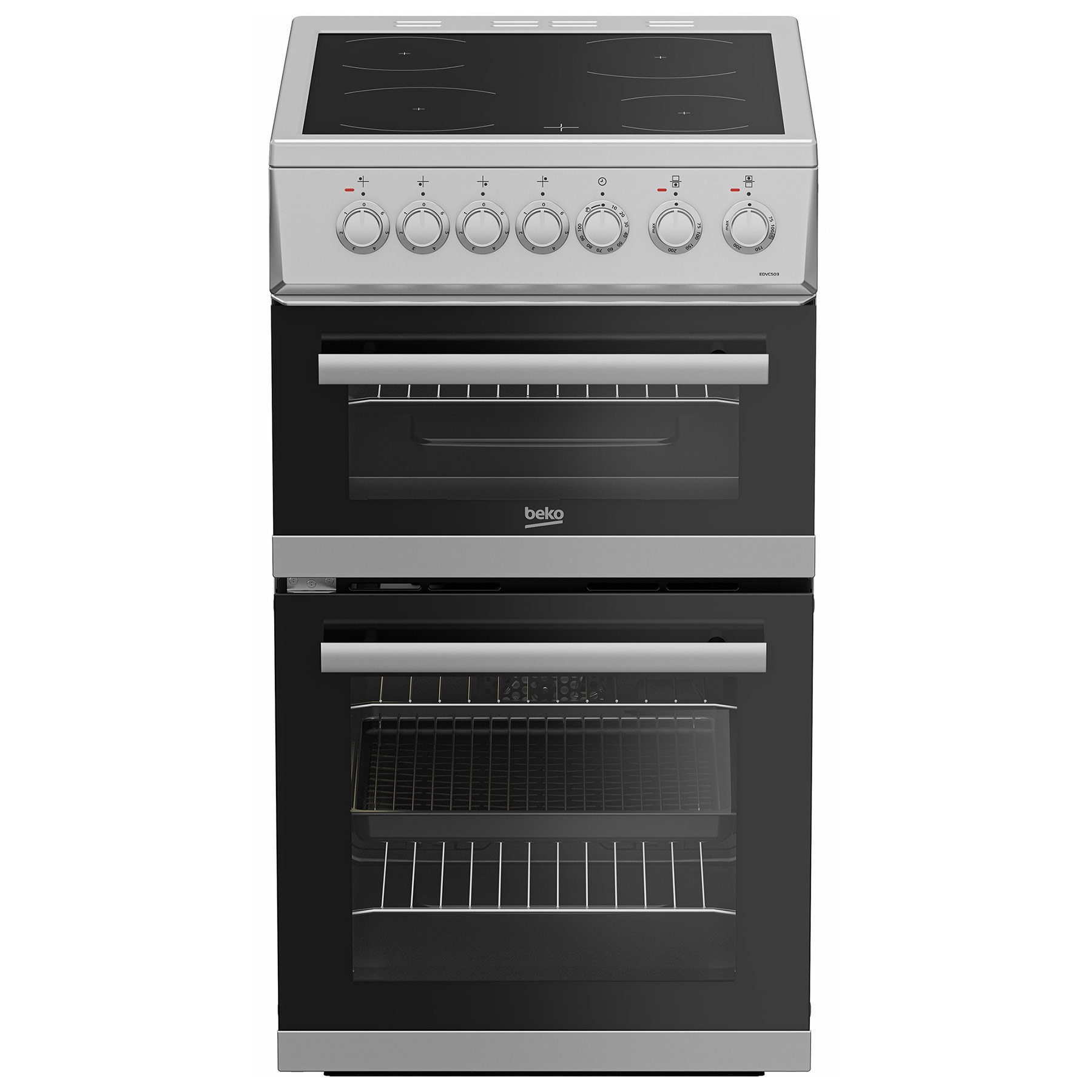 Beko EDVC503S 50cm Double Oven Electric Cooker in Silver Ceramic Hob