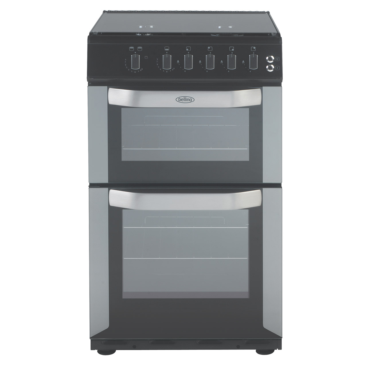 Belling 444441190 50cm Gas Cooker In Silver Double Oven Glass Lid Fsd Belling 444441190