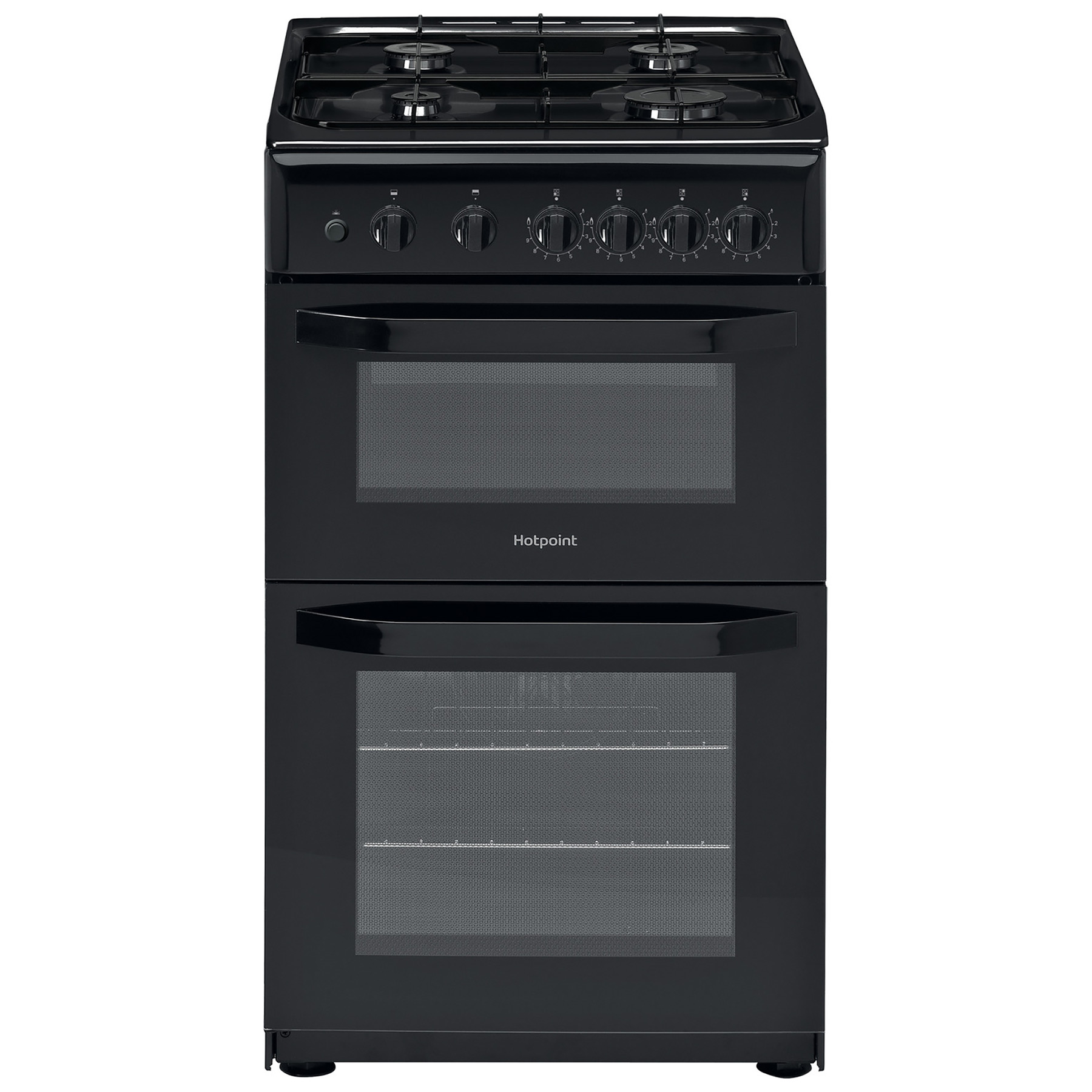 Hotpoint HD5G00KCB 50cm Twin Cavity Gas Cooker in Black Catalytic Liners