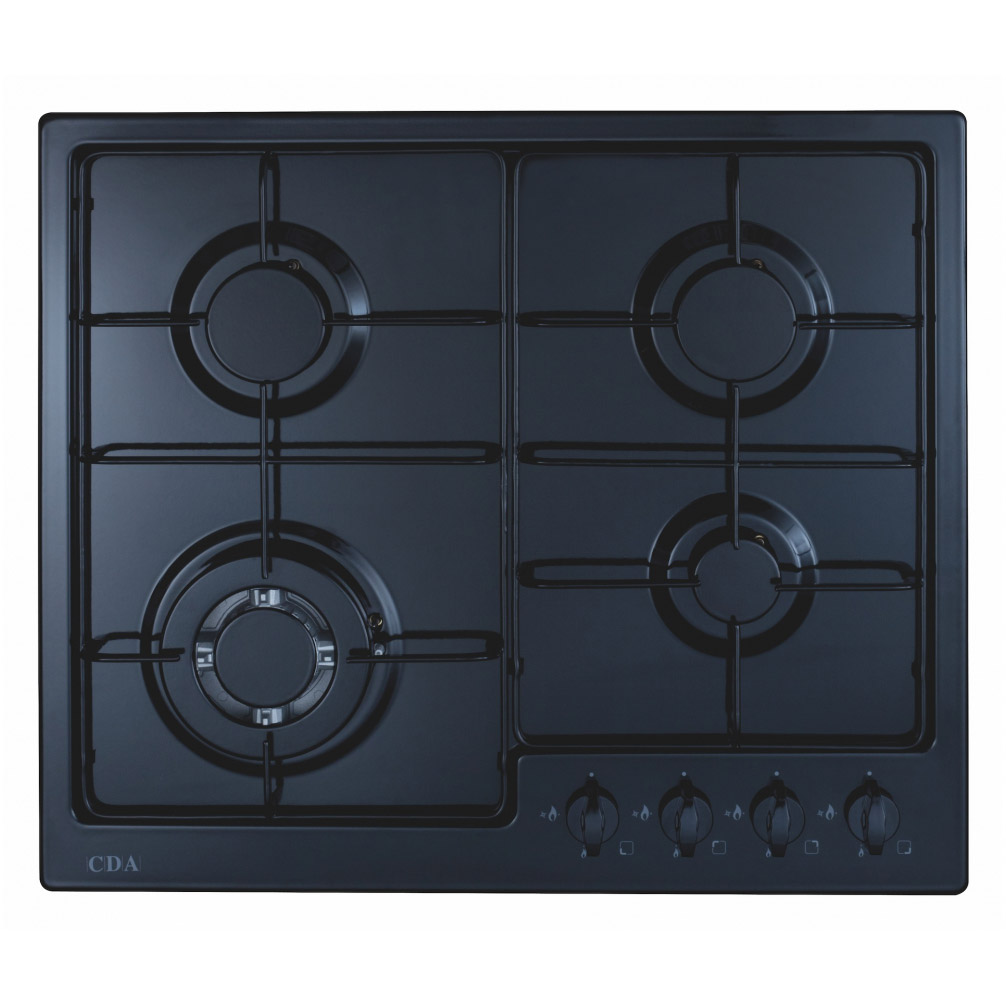 CDA HG6251BL 60cm BuiltIn 4 Burner Gas Hob in Black, Wok Burner