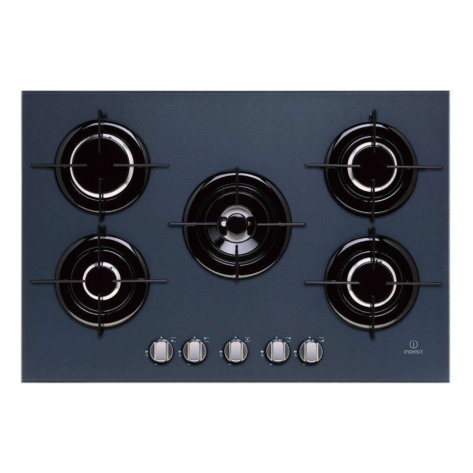 Indesit IPG751SGR 75cm 5 Burner Gas Hob on Graphite Glass, Wok Burner