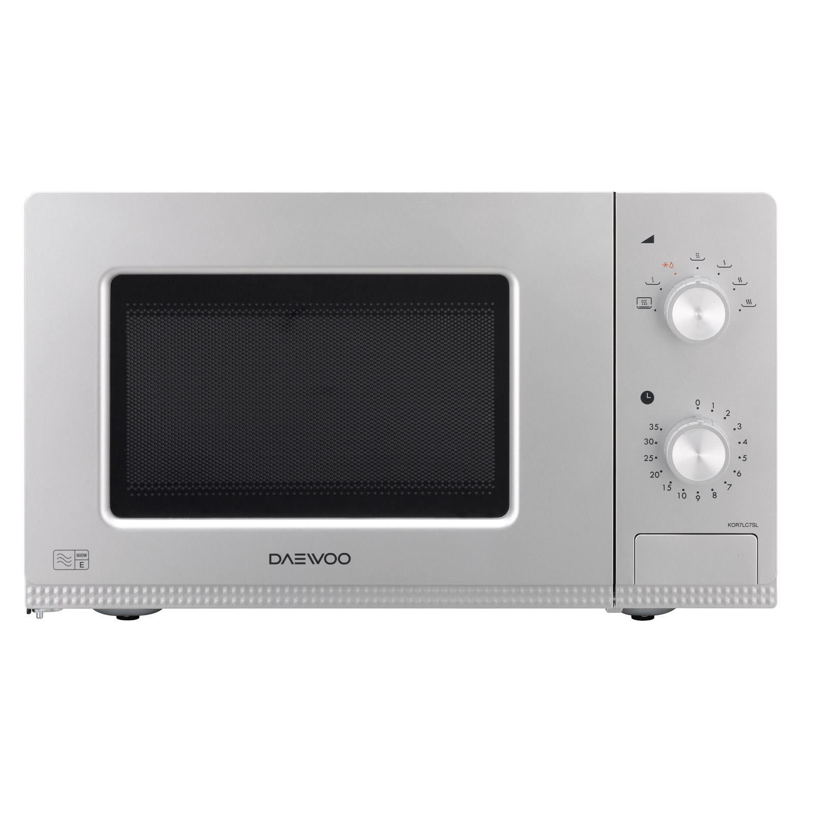 Daewoo KOR7LC7SL Microwave Oven in Silver, 20L 800W Dial Controls