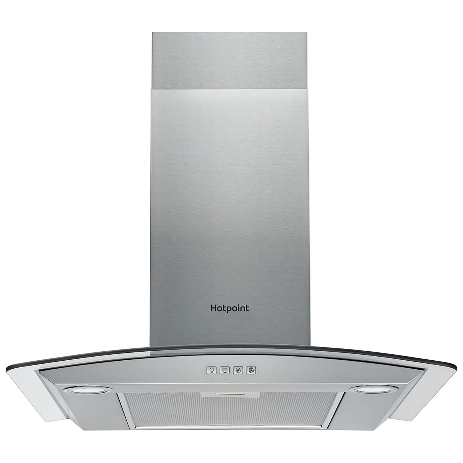 Hotpoint PHGC6.4FLMX 60cm Curved Glass Chimney Hood in St/Steel 3 Speed Fan