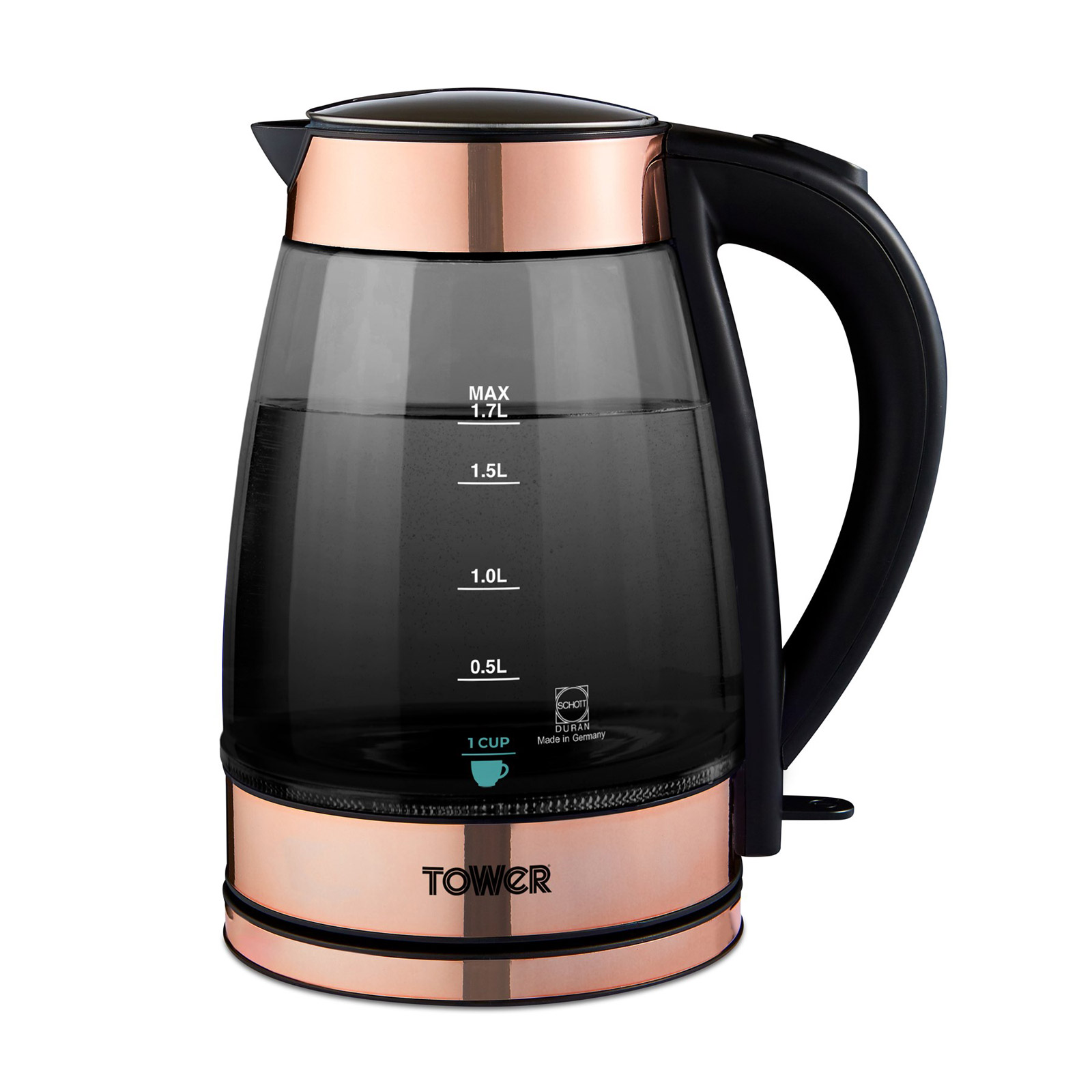 Tower T10058RG Illuminated Smoked Glass Kettle in Rose Gold 1.7L 3kW