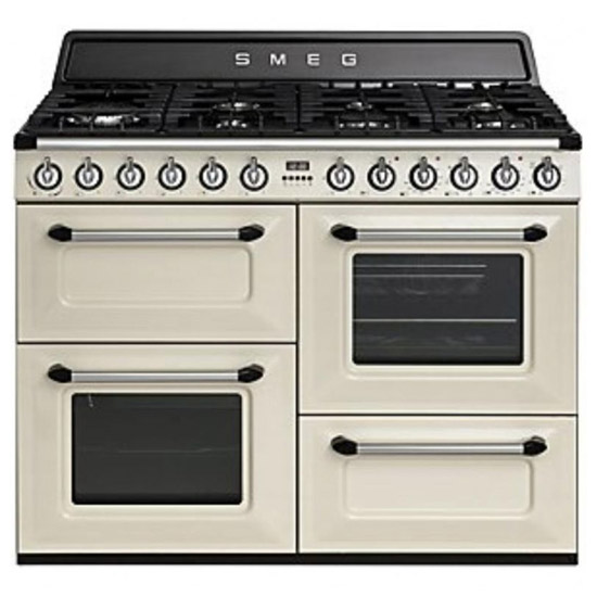 Smeg TR4110P1 110cm Victoria Dual Fuel Range Cooker in Cream & Black