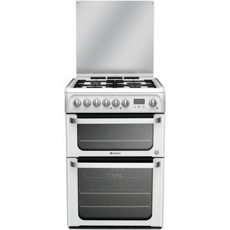 Hotpoint HUD61P 60cm ULTIMA Dual Fuel Cooker in White Double Oven Lid