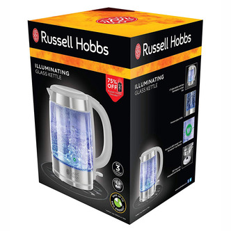 Russell Hobbs 21601-10 Illuminating Glass Kettle, White, 1.7 Litre, 3000 Watt Best Price and Cheapest
