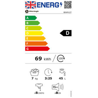White Knight BIWM127 Integrated Washing Machine 1200rpm 7kg D Rated