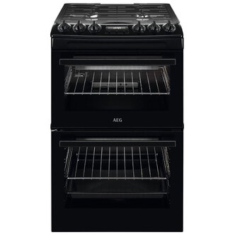AEG CGX1130ACB 55cm Gas Cooker in Black Double Oven Glass Lid
