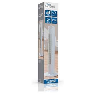 Fine Elements COL1258GE 32 Slim Tower Fan in White 3 Speed Settings Ti