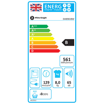 White Knight DAB96V8W 8kg Condenser Dryer in White B Rated Sensor