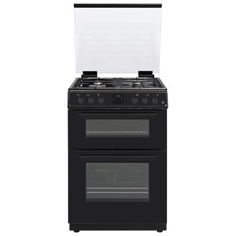 Hostess DOG60B 60cm Double Oven Gas Cooker in Black Glass Lid 25/71L