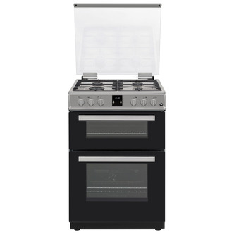 Hostess DOG60I 60cm Double Oven Gas Cooker in Silver Glass Lid 25/71L