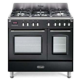 DeLonghi DVTR906DFBL 90cm Vintage Twin Cavity Dual Fuel Range Cooker Black