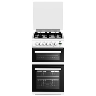 Beko EDG506W 50cm Twin Cavity Gas Cooker in White Glass Lid