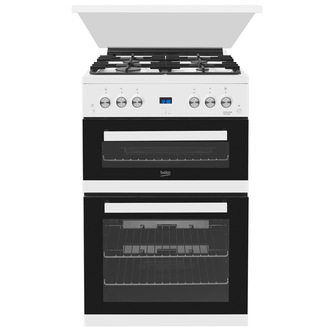 Beko EDG6L33W 60cm Double Oven Gas Cooker in White Glass Lid