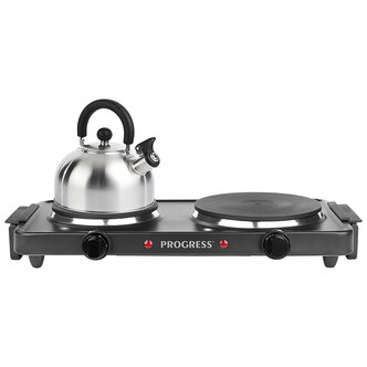 Progress EK4399P Electric Twin Hot Plate in Black - 1000W+1500W
