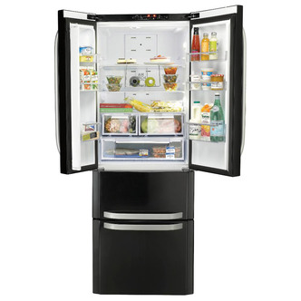 HOTPOINT FFU4DK 60/40 Day 1 Technology Quadrio 70cm Wide Frost Free Freestanding Fridge Freezer - Shiny Black Best Price and Cheapest