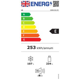 LG GBB61BLJEC 60cm Frost Free Fridge Freezer in Black Steel 1 86m E