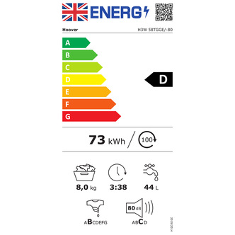 Hoover H3W58TGGE Washing Machine in Graphite 1500rpm 8Kg D Rated
