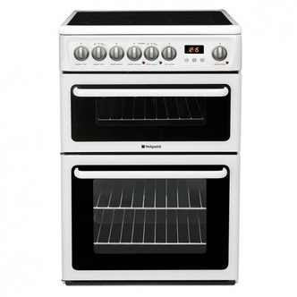 Hotpoint HAE60PS 60cm Double Oven Electric Cooker in White Ceramic Hob