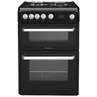 Hotpoint HARG60K 60cm Double Oven Gas Cooker in Black 32/81L