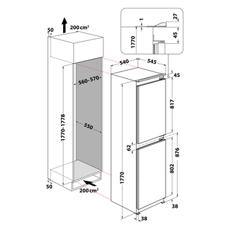 Hotpoint HBC185050F1 Integrated Frost Free Fridge Freezer 50 50 1 77m
