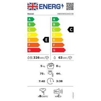 Hoover HBDS485D2ACE Integrated Washer Dryer 1400rpm 8kg 5kg E Rated