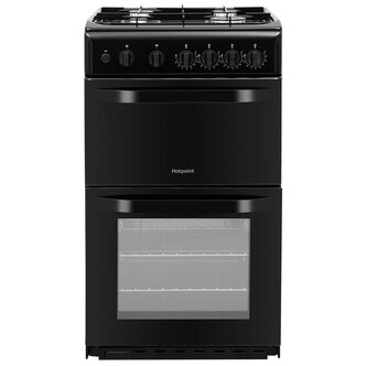Hotpoint HD5G00KCB 50cm Twin Cavity Gas Cooker in Black Catalytic Liners