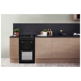 Hotpoint HD5G00KCB 50cm Twin Cavity Gas Cooker in Black Catalytic Line