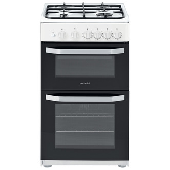 Hotpoint HD5G00KCW 50cm Twin Cavity Gas Cooker in White Catalytic Liners