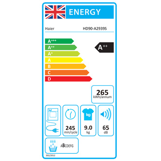 Haier HD90 A2939S 9kg Heat Pump Condenser Dryer in Graphite A Rated