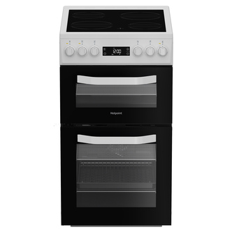 Hotpoint HDE5VDCW 50cm Double Oven Electric Cooker in White Ceramic Hob