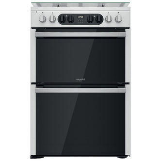 Hotpoint HDM67G8C2CX 60cm Dual Fuel Cooker in Silver Double Oven Gas Hob