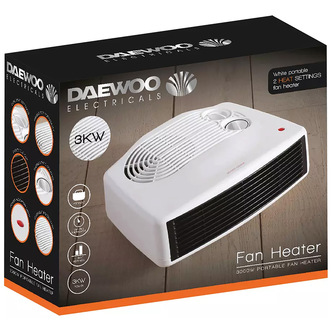 Daewoo HEA1176GE 3kW Flat Fan Heater with Thermostat in White