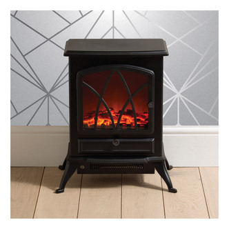 Daewoo HEA1575GE 2.0kW Real Flame Effect Electric Stove Fire in Black
