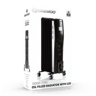 Daewoo HEA1820GE 1 5kW Oil Filled Radiator with LED Display Black