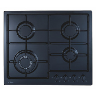 CDA HG6251BL 60cm Built-In 4 Burner Gas Hob in Black Wok Burner