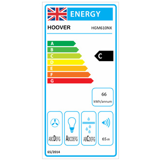 Hoover HGM610NX 60cm Curved Glass Chimney Hood in St Steel 3 Speed Fan