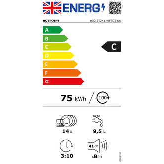 Hotpoint HIO3T241WFEG 60cm Fully Integrated Dishwasher 14 Place C Rate