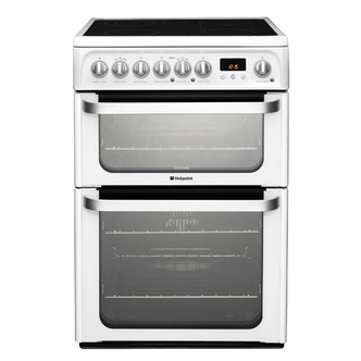 Hotpoint HUE61PS 60cm ULTIMA Double Oven Cooker in White Ceramic Hob