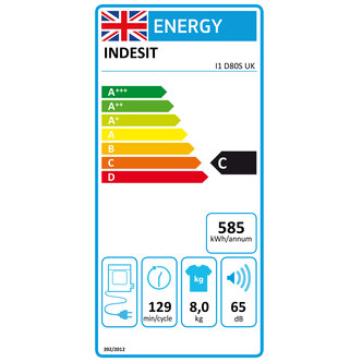 Indesit I1D80SUK 8kg Vented Dryer in Silver C Rated Reverse