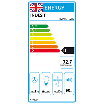 Indesit IHVP65FLMK 60cm Chimney Hood in Black Glass 3 Speed Fan